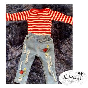 Little wonders long sleeve striped onesie with jea